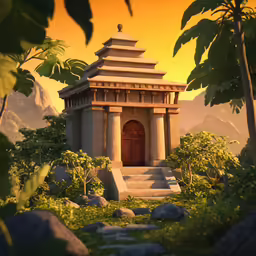 an illustration of a small hut on a hill
