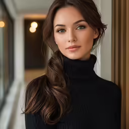 a woman in black sweater and black top