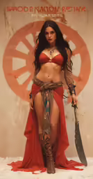 the woman in a bikini has a sword in her hand