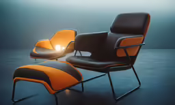 a couple of chairs that have lights on them