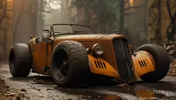 this is an old time model car sitting on the road