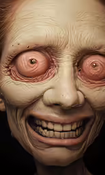 an overhead photograph of a creepy face with wrinkles