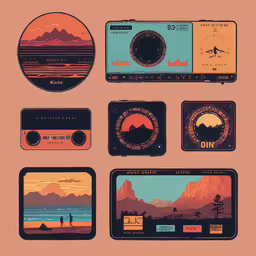 a set of four different style of cassette labels,retro cameras used in ads advertizing the mountains