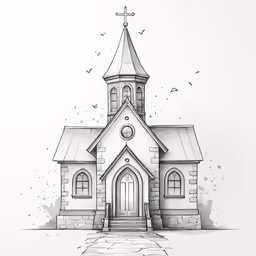 a small church drawing with a pen