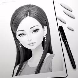 the drawing of the girl is shown in black and white