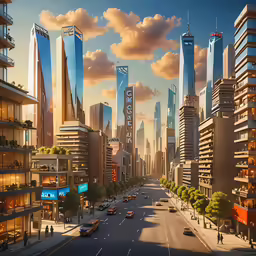 an animated city that features tall buildings and sky scrapers