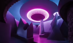 an art exhibit in purple and black