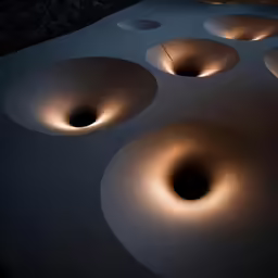 a collection of lights are on a dark floor