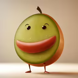 a very cute little green apple with big eyes