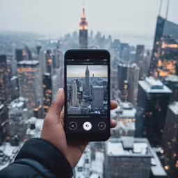 person taking photo of cityscape in large city