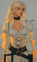 a digital drawing of a lady wearing a dress and leather gloves