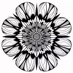 black and white abstract flower art print by artur bogan,a black and white picture of an intricate flower