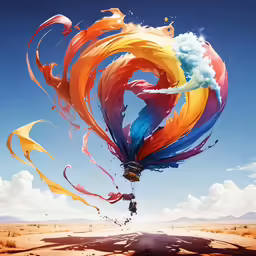 a large colorful kite flying high in the air