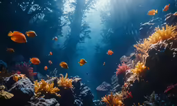 an underwater scene of corals and other marine life