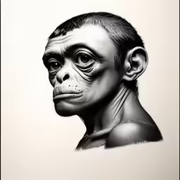 a drawing of a monkey face and his head is drawn