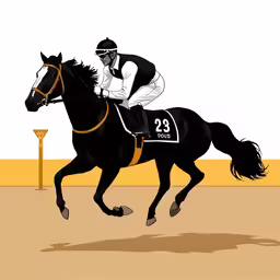 a horse is racing along the track in the desert