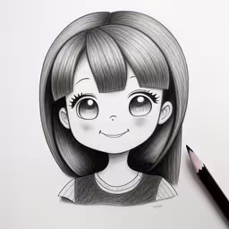 someone drawing this cute little cartoon character,a pencil drawing of a young woman