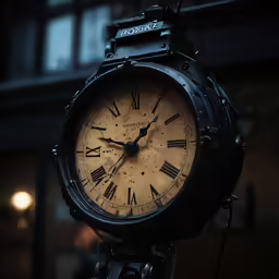 a close up of a large clock on a post