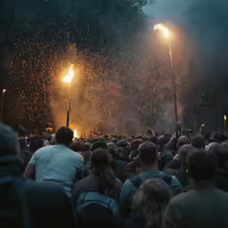 a big crowd watching fireworks on the stage
