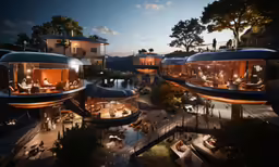 a night time view of a beach house