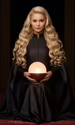 a woman sitting down holding onto a bowl