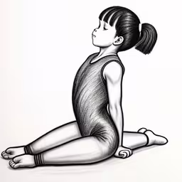a drawing of a little girl sitting on the floor,a drawing of a little girl doing a pose