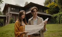a man and a woman are holding a piece of paper