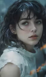 the image of a woman with blue eyes is shown in the image