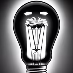 a black and white image of a light bulb