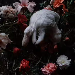 a hand touching a flower in front of several flowers