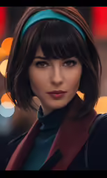 a woman with a large hairband on