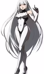 a cartoon character with long white hair wearing heels