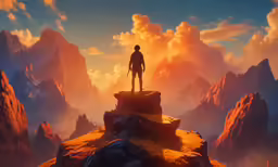 a man standing on a mountain surrounded by mountains