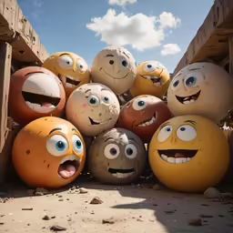 some very cute looking balls outside with eyes