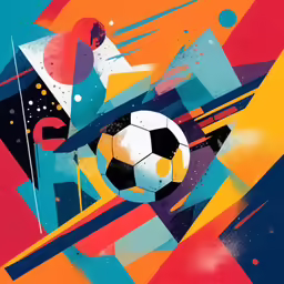 an abstract painting of a soccer ball