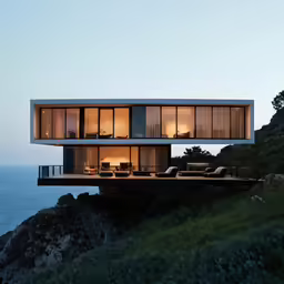 a house that is overlooking a body of water