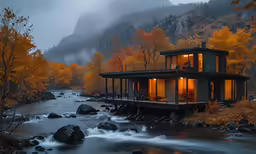 a cabin in a mountains near the water