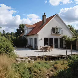 a house with wooden chairs and white walls