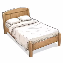 a bed with a white bedspread on a plain floor