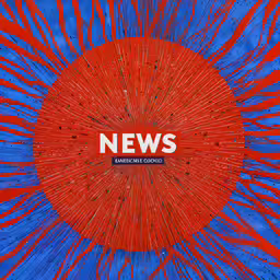 a poster with the news on it,a red and blue background that has a news word in the middle