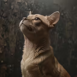 a small cat looking up into the sky