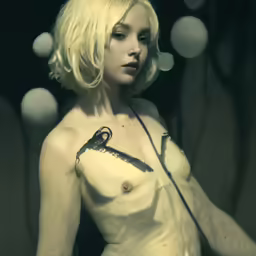 a woman with pale hair is standing in a photo