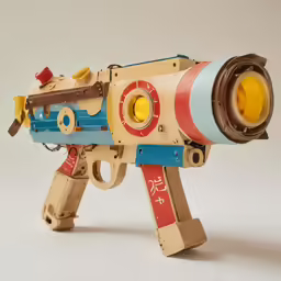 a close - up of the toy gun with a cannon shaped object