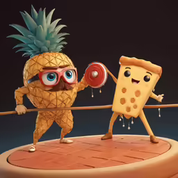 a cute pineapple and banana split between pizza