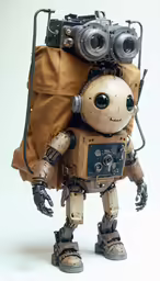 a robot wearing some kind of bag and a camera