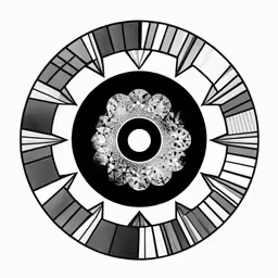 a stylized pattern is in the center of this circular design