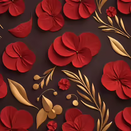 red flowers are laid out on top of each other