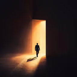 a man walks into the light from a tunnel