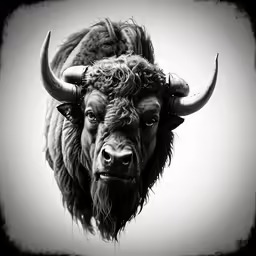 this is a black and white picture of a bison