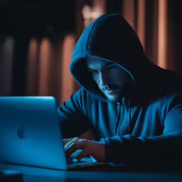 a man wearing a hoodie using a computer